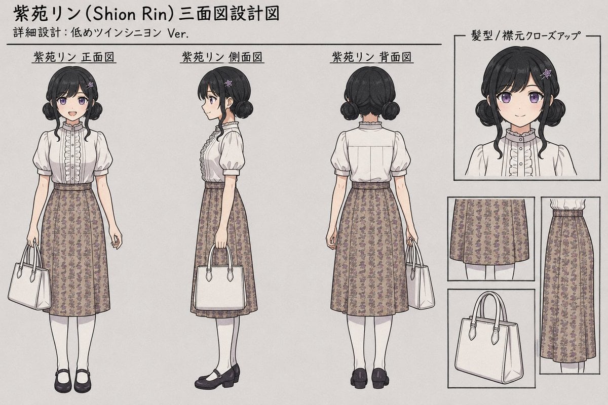 Shion Rin Three-View Design Sheet