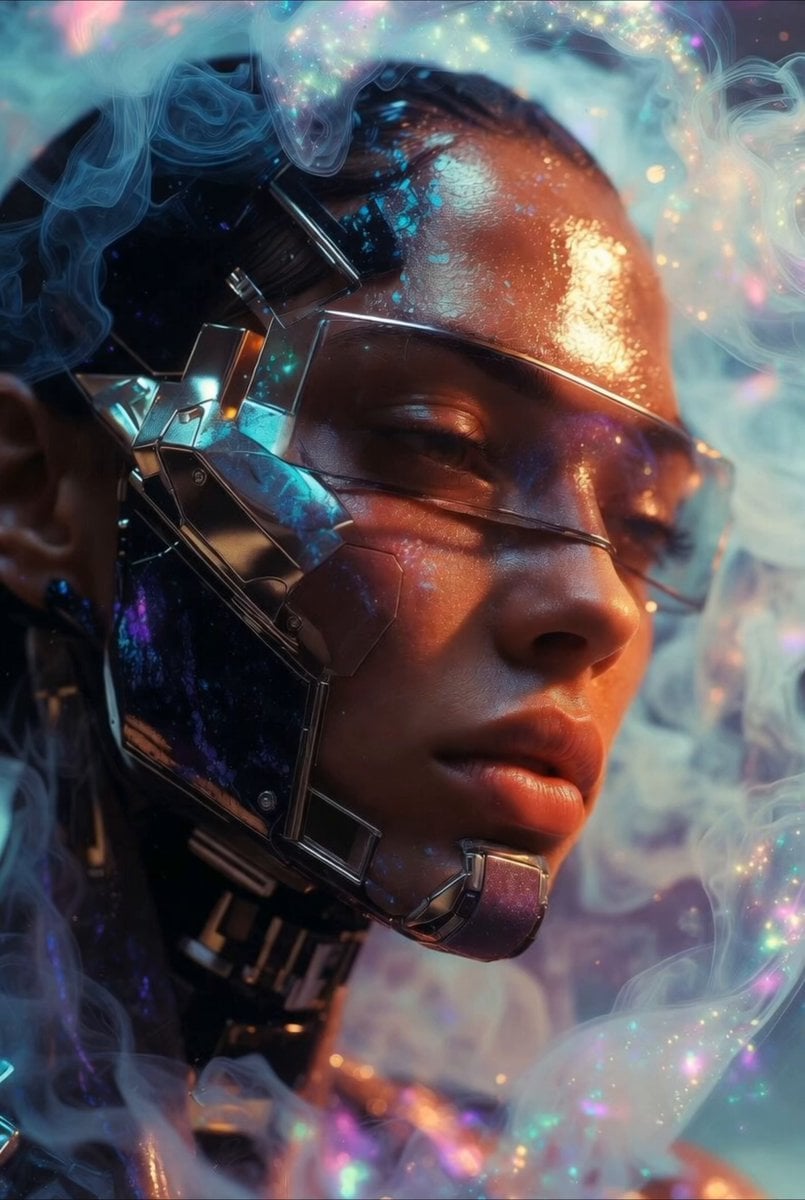 Cybernetic woman and butterfly video prompt