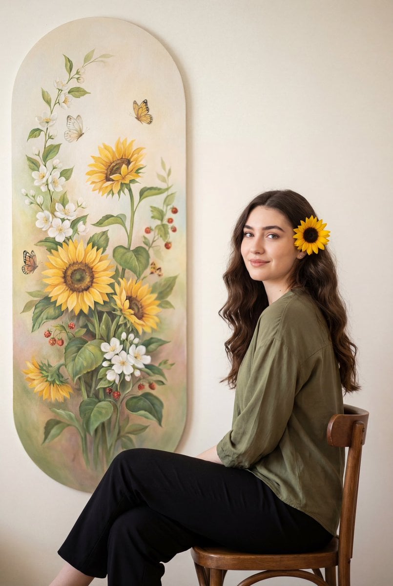 Warm Botanical Portrait with Sunflower Art