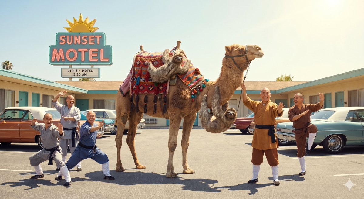 Surreal Camel vs Motel Scene — AI image template example