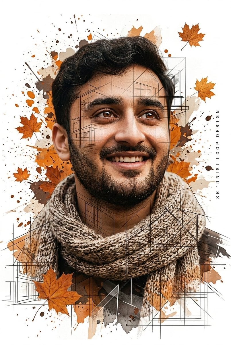 Gentle Autumn Mood Mixed-Media Portrait Poster Prompt