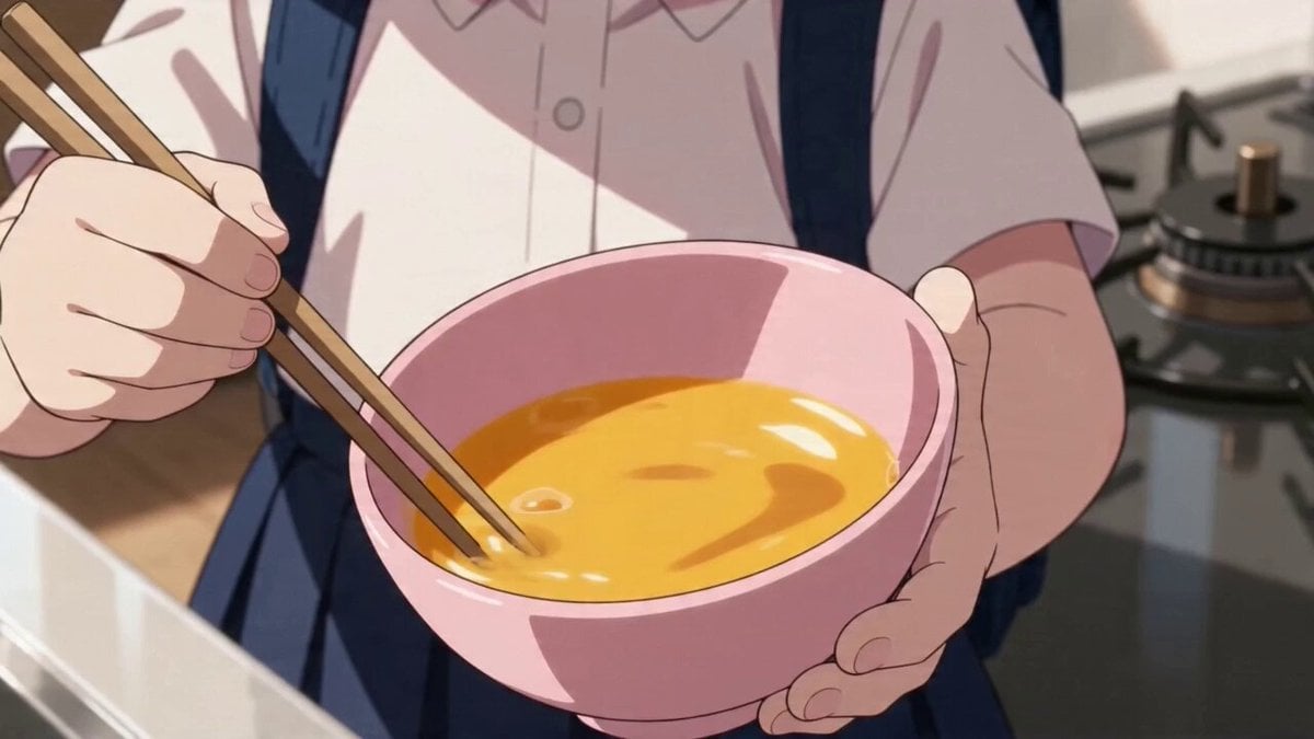 Anime character omelet cooking story template