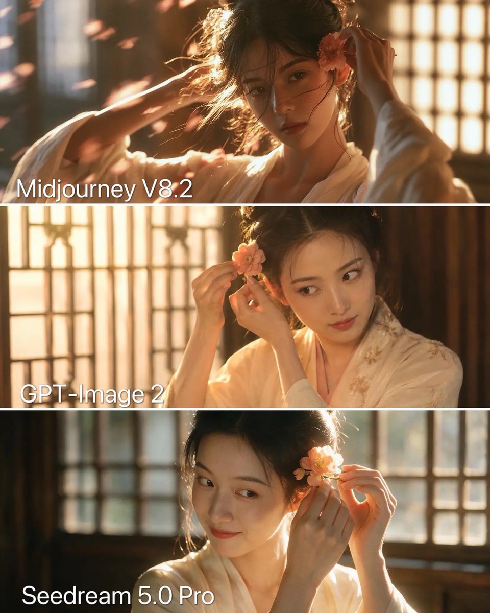 Three-Panel Chinese Aesthetic Model Comparison — AI image template example