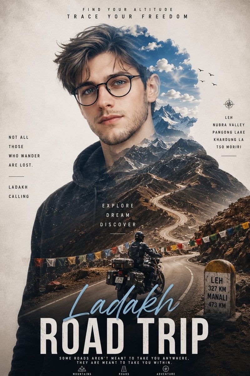 Double Exposure Ladakh Road Trip Poster