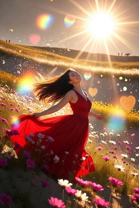 Red Dress Flower Field Dance Prompt