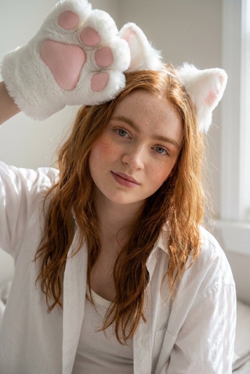 Cute Cat Cosplay Bedroom Portrait — AI image template example