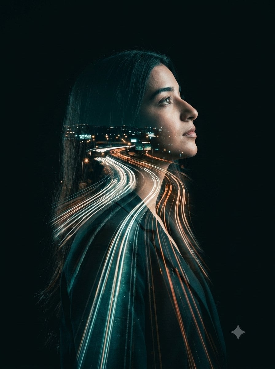 Double-Exposure Highway Portrait