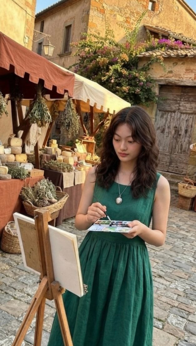 European Marketplace Painting Scene — AI image template example