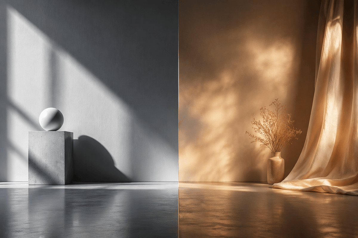 Split-Screen Hard vs Soft Light Interior — AI image template example