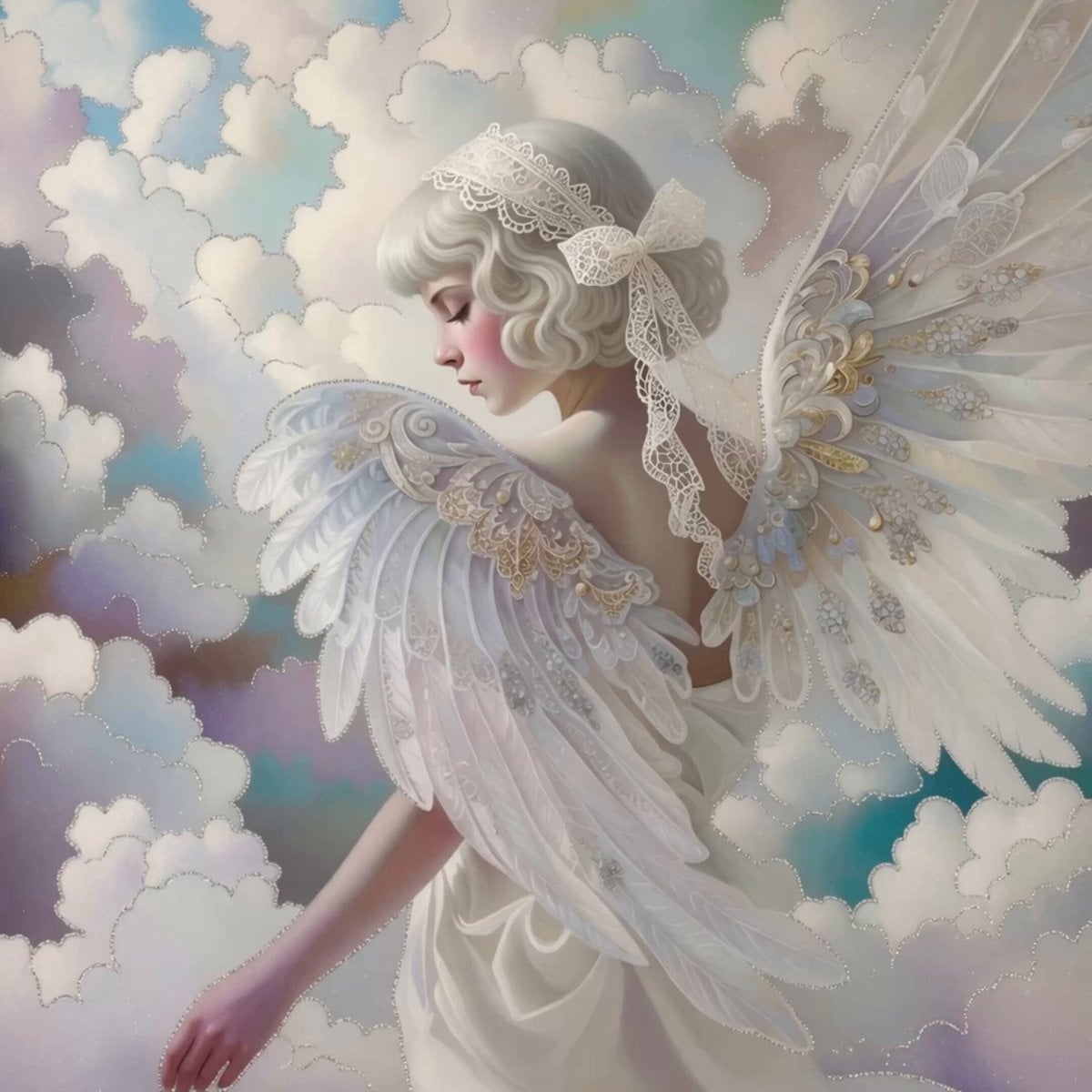 Ethereal Angel in Pastel Clouds