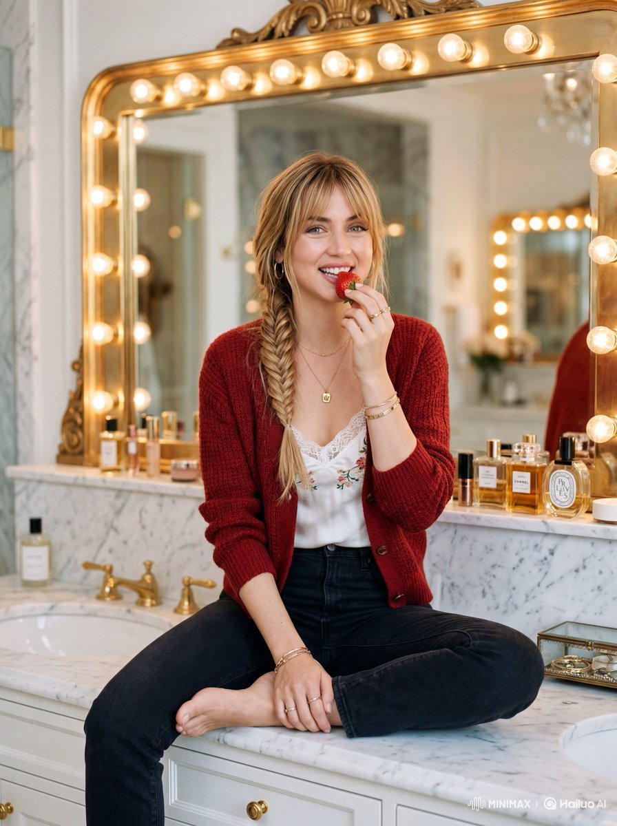 Ana de Armas Marble Bathroom Vanity — AI image template example