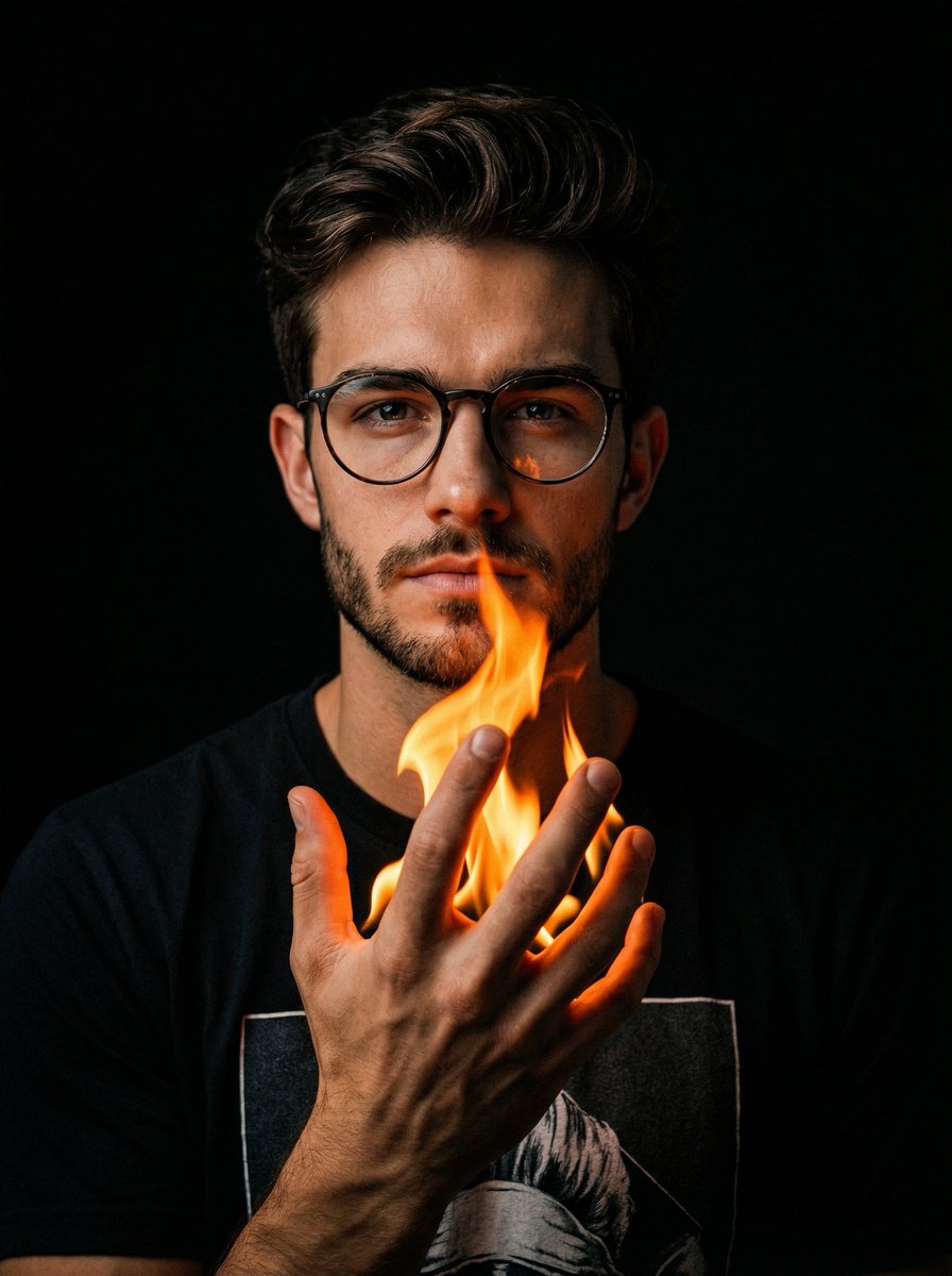 Cinematic Portrait with Fire in Hand