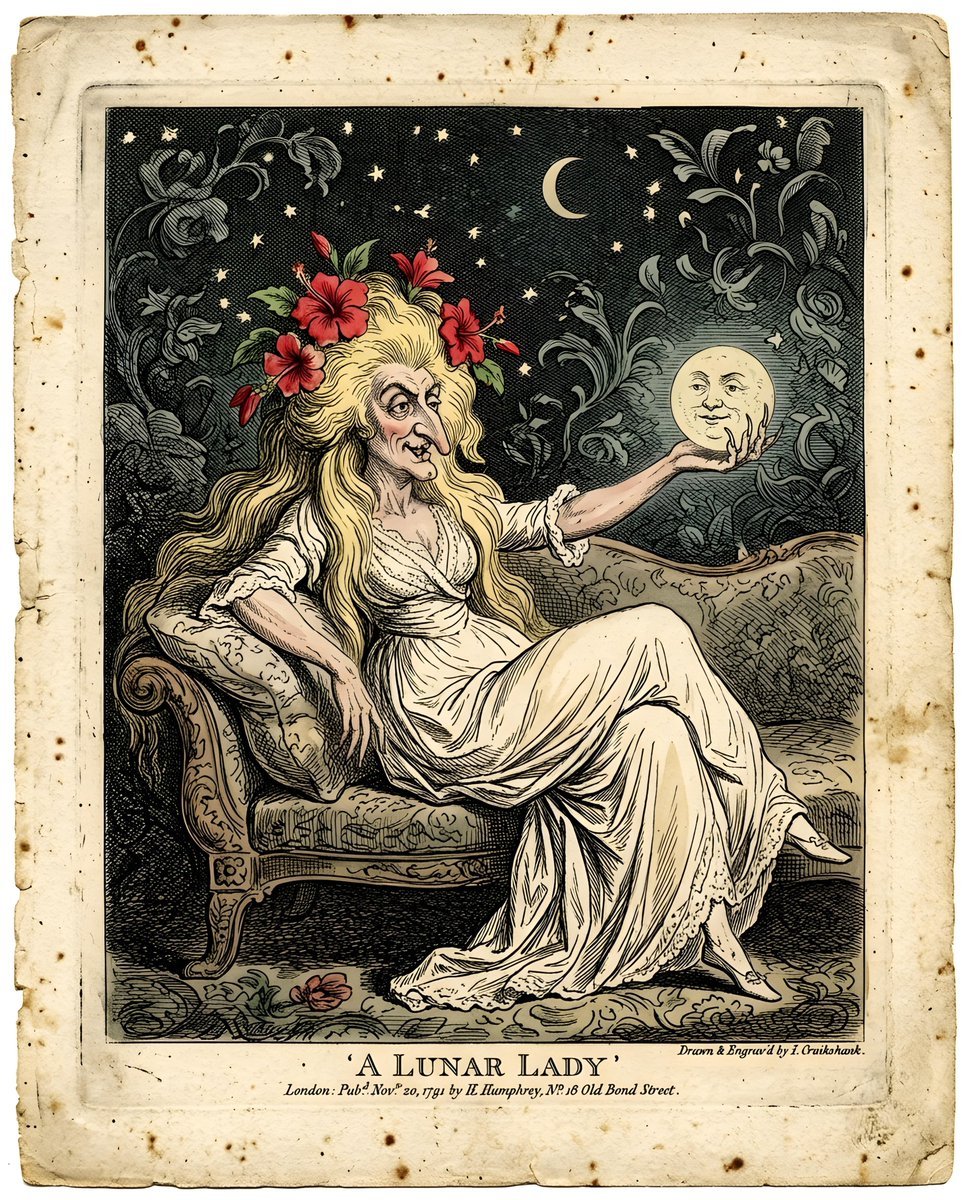 Blonde Woman with Hibiscus and Moon — AI image template example