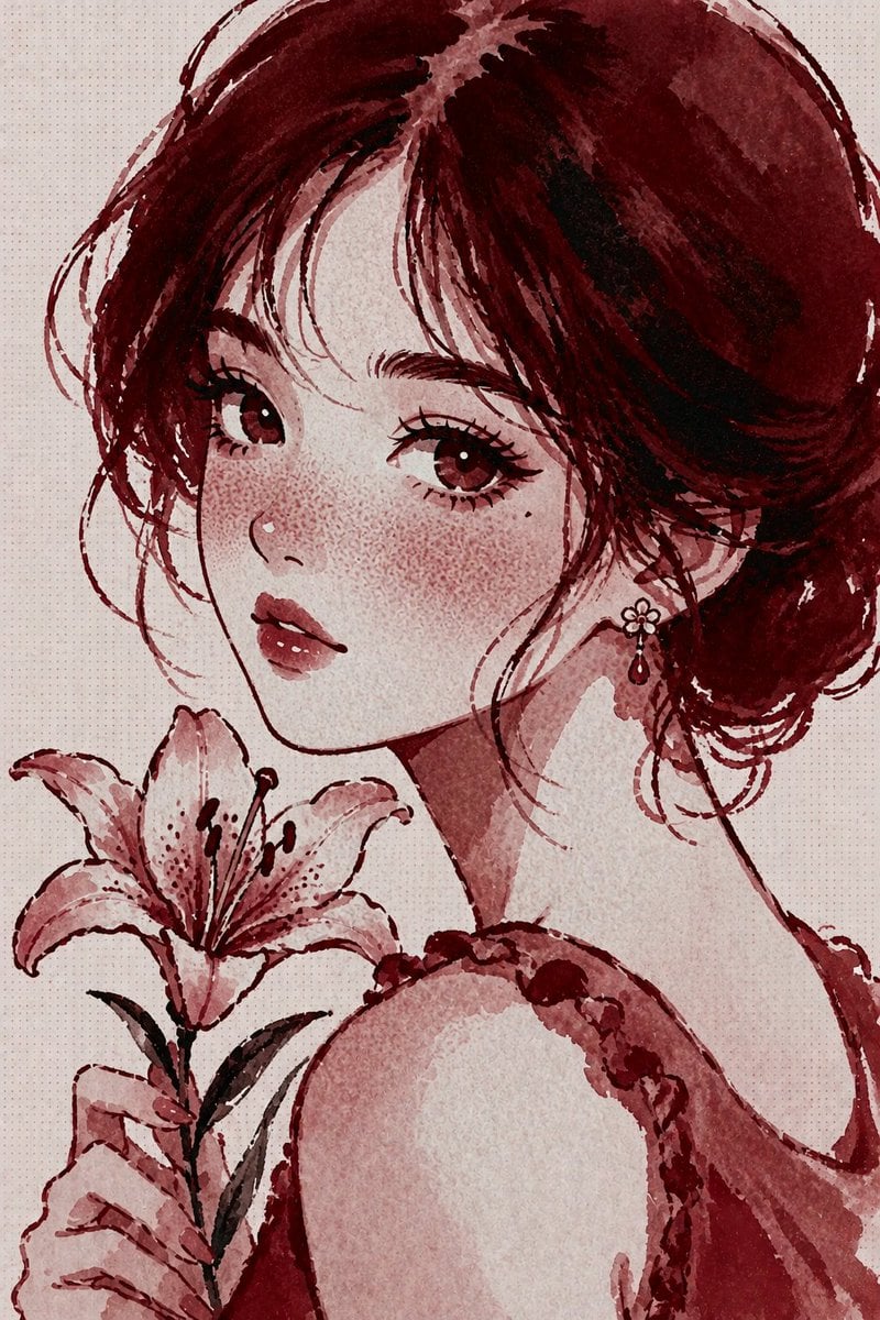 Censored Burgundy Watercolor Portrait — AI image template example