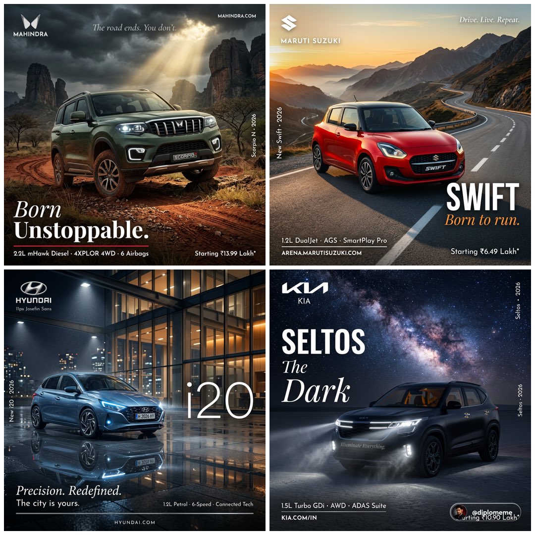 Hyper-realistic professional automotive commercial ad poster — AI image template example