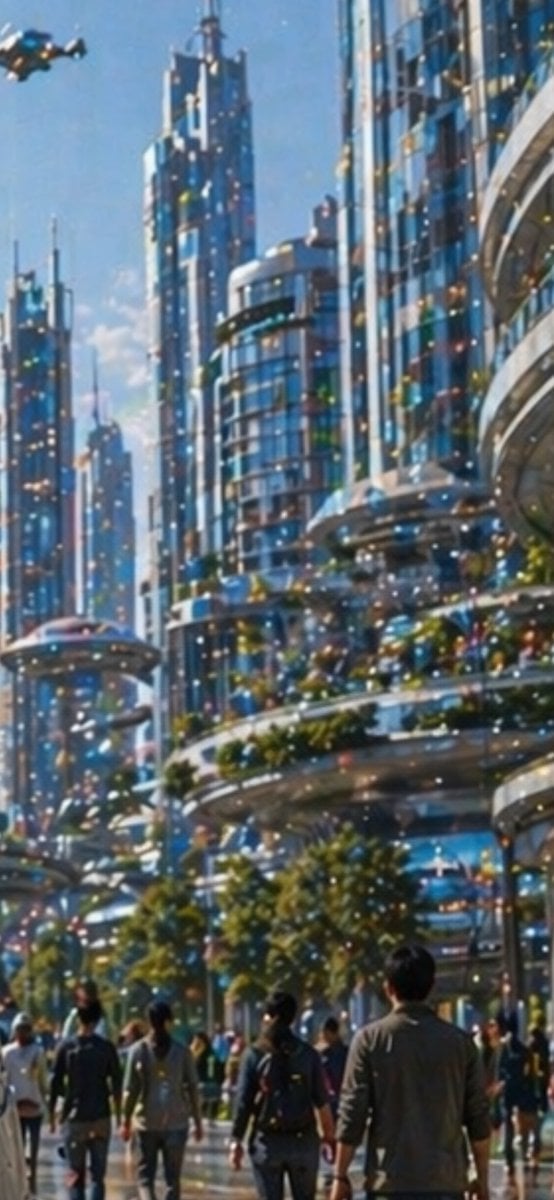 Futuristic City With Sparkling Artifacts