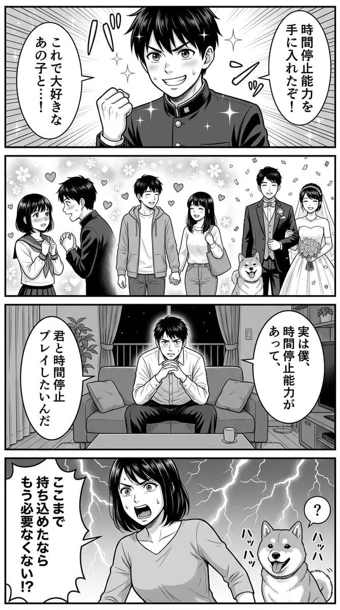 Four-Panel Manga Prompt for Nano Banana Pro: Time Stop Comedy