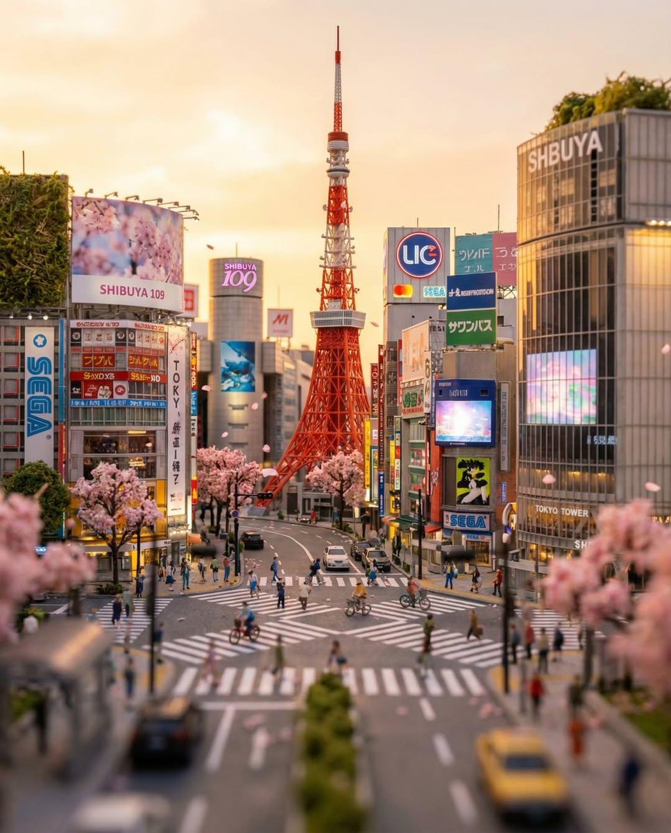 Tilt-Shift Tokyo Diorama at Sunset