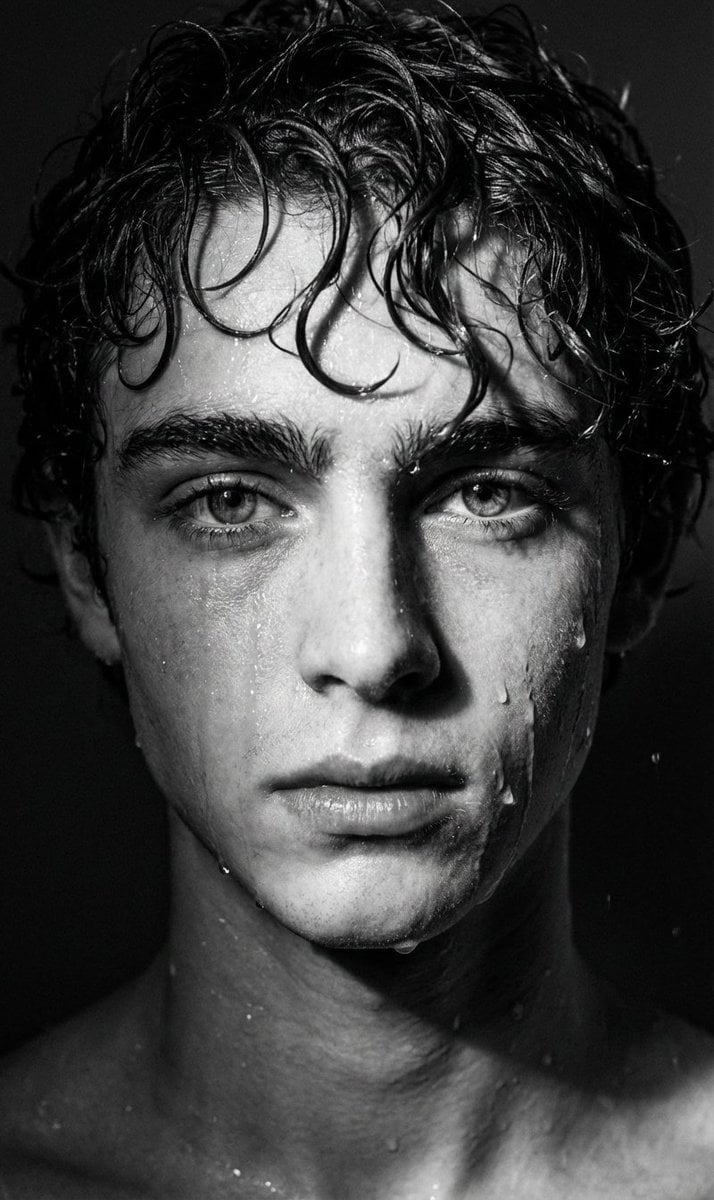 Dramatic Black and White Wet Portrait Prompt