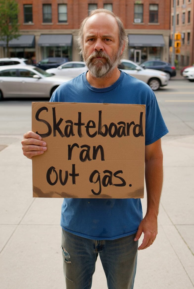 Homeless Man Skateboard Sign Video