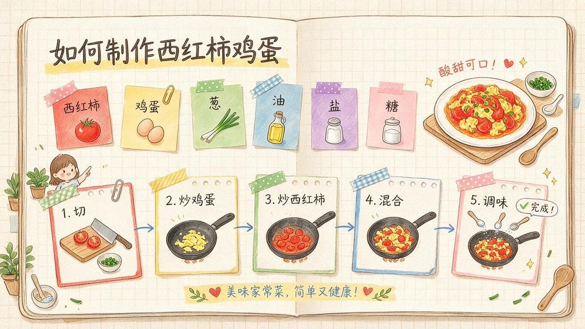 Hand-Drawn Tomato Egg Recipe Infographic
