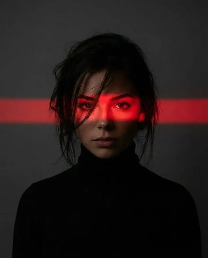Ultra-Realistic Dramatic Portrait with Red Light Highlight