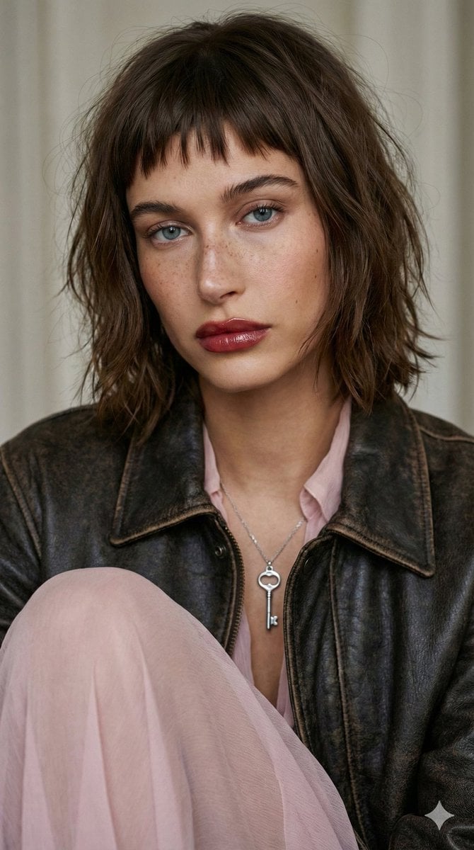 Editorial Fashion Portrait with Wolf-Cut Hairstyle Prompt