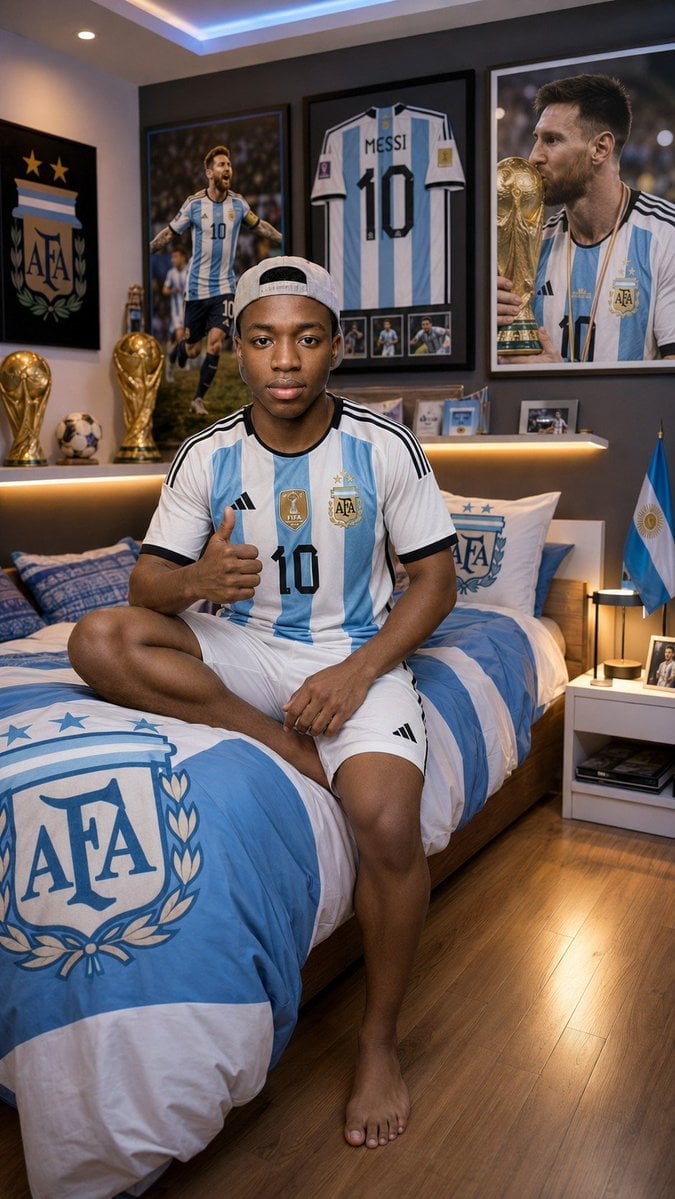 Premium Argentina Fan Bedroom Portrait — AI image template example