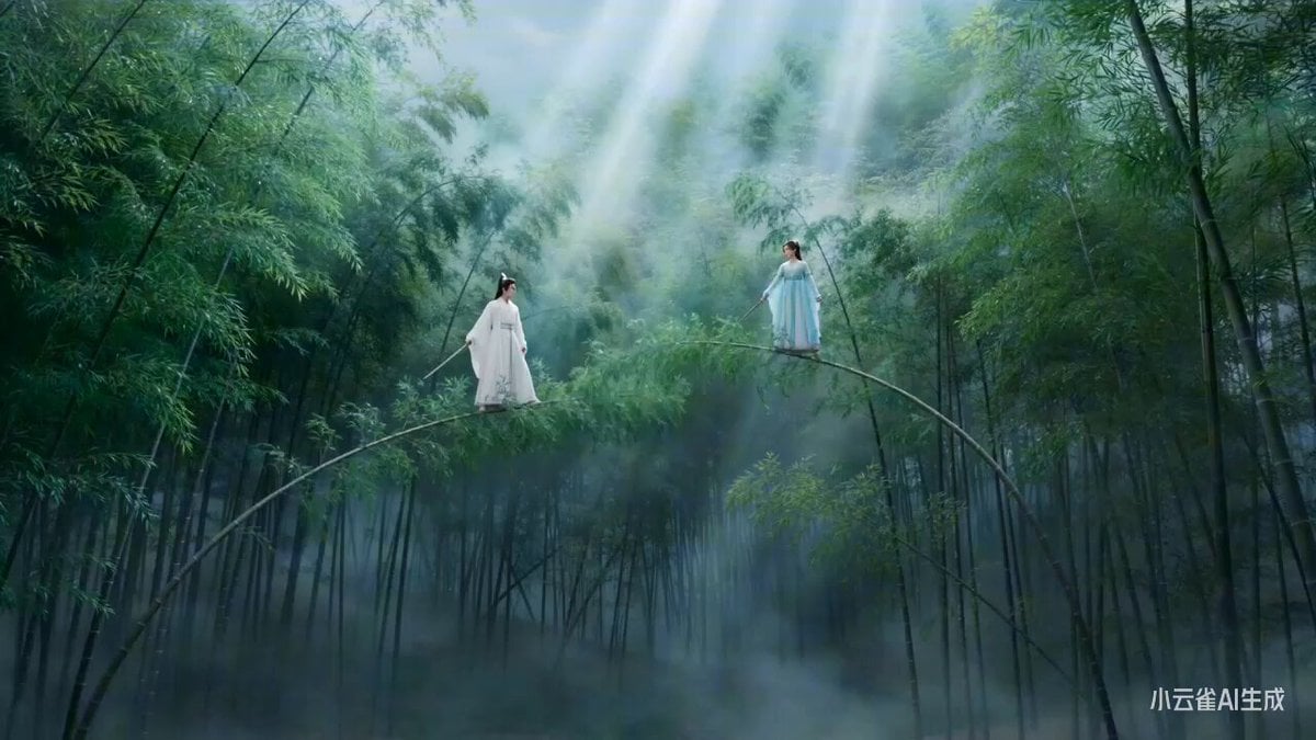 Moonlit Bamboo Forest Swordsman Scene
