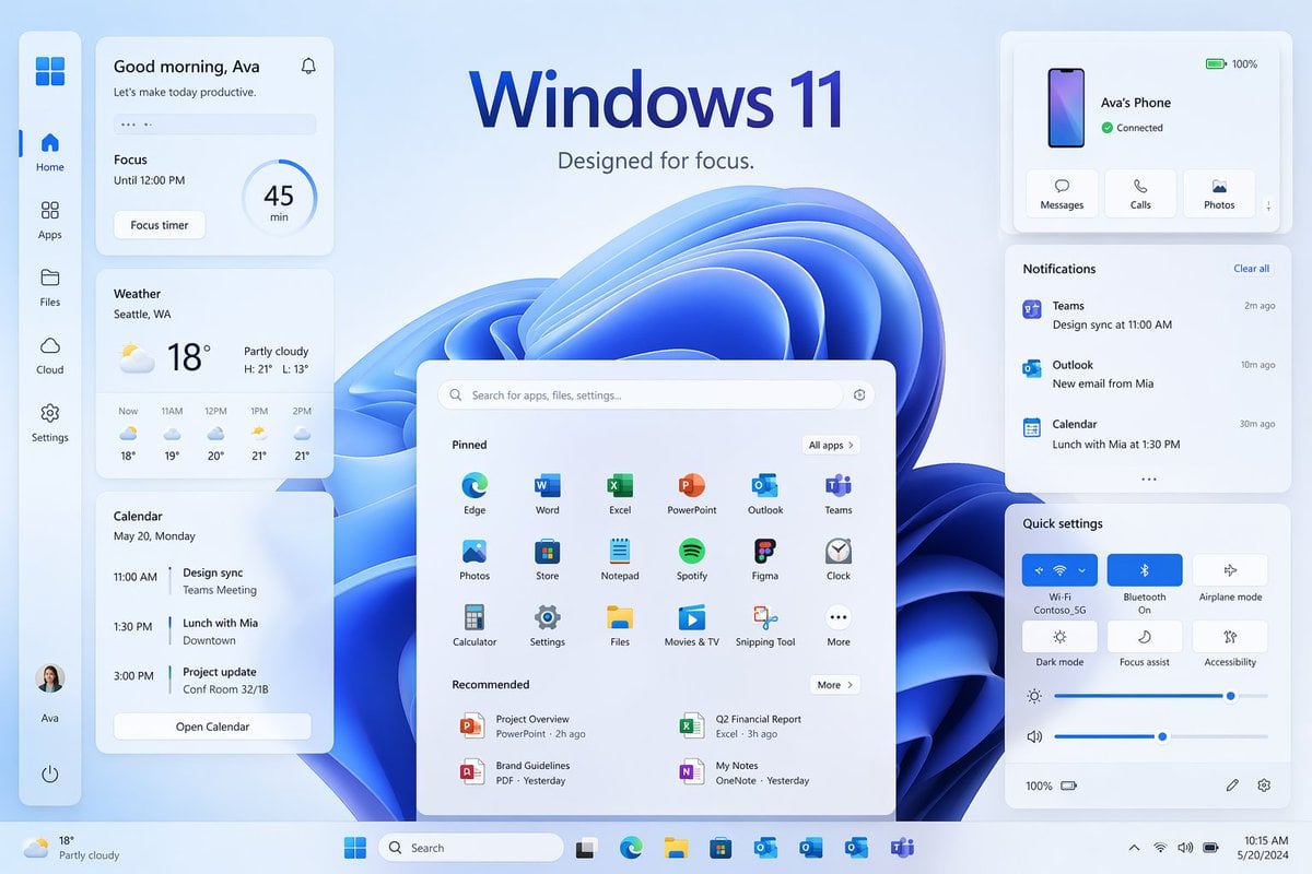 Windows 11 Focus UI Showcase