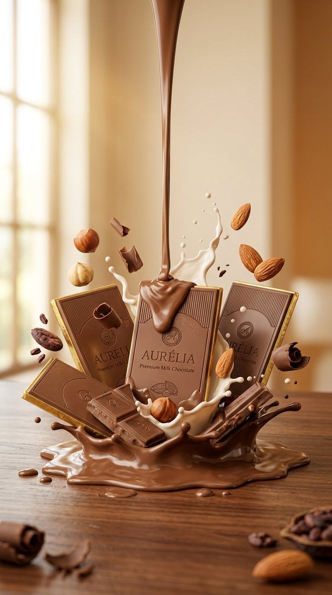 Luxury Dark Chocolate Commercial Photography — AI image template example