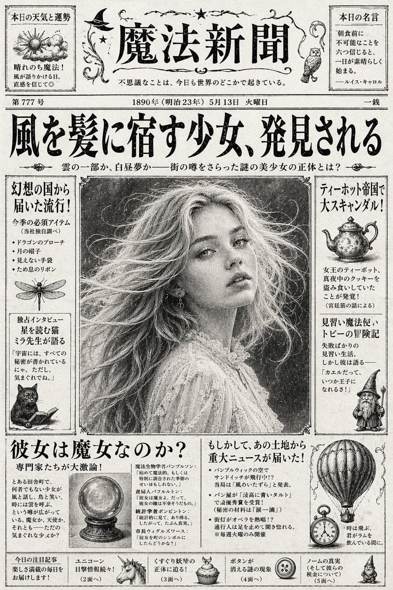 Vintage Japanese Fantasy Magic Newspaper