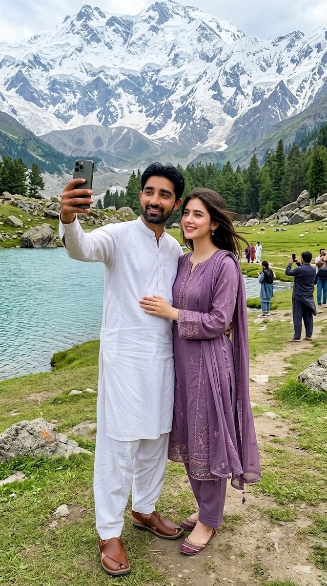 South Asian Couple Skardu Travel Photo — AI image template example