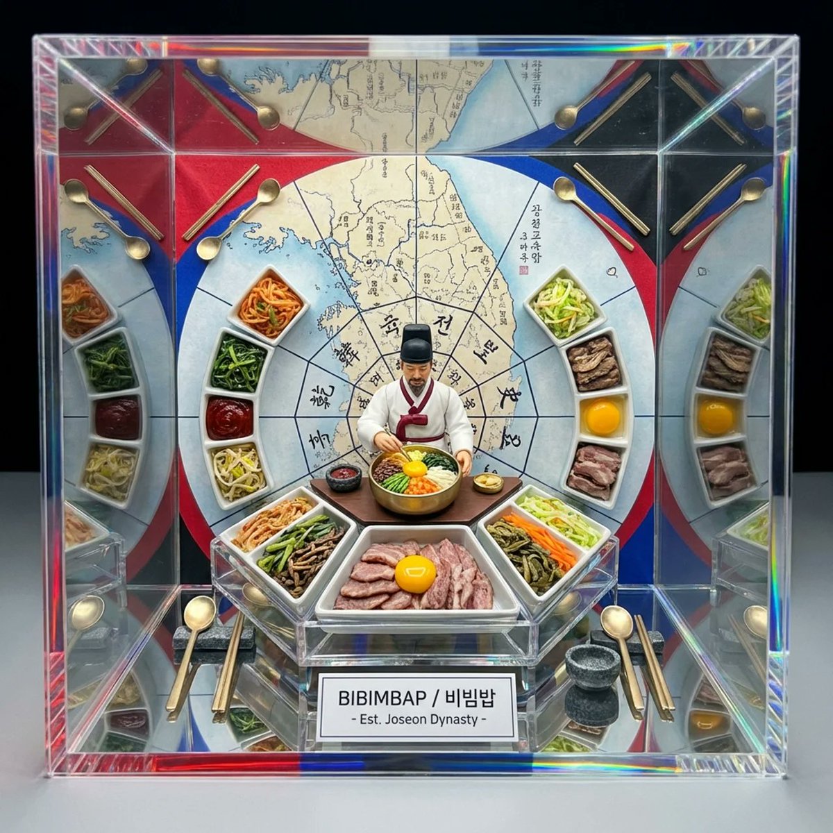 Kaleidoscopic Food Diorama in Acrylic Box