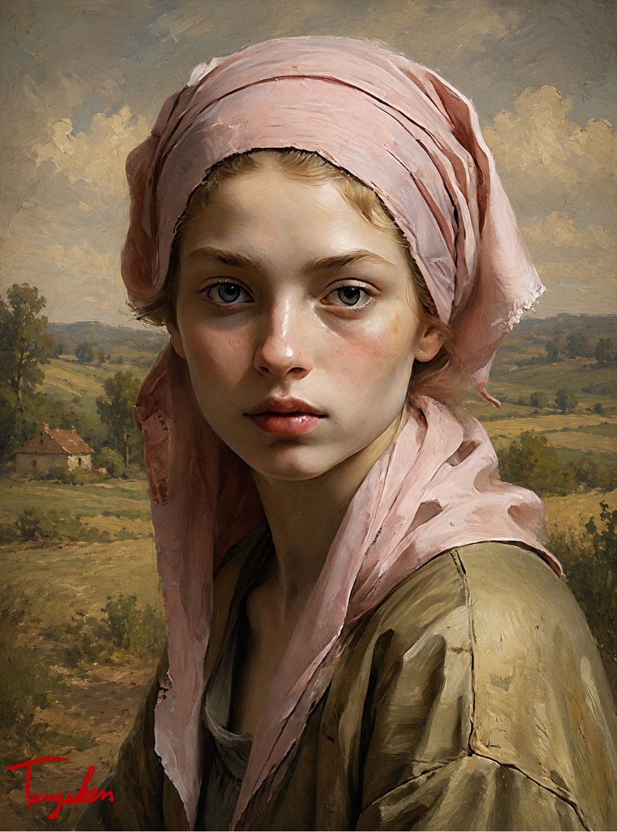 Pastoral Girl Oil Portrait — AI image template example