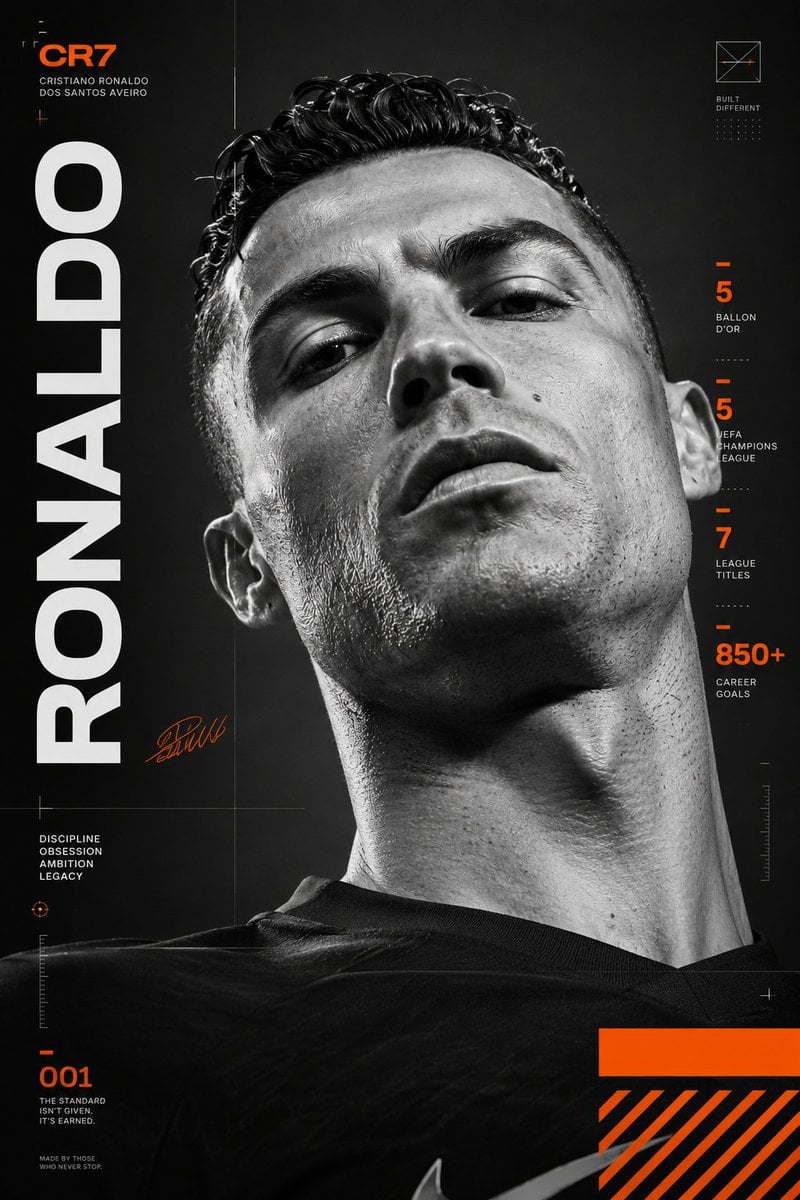 Monochrome Cristiano Ronaldo Poster — AI image template example