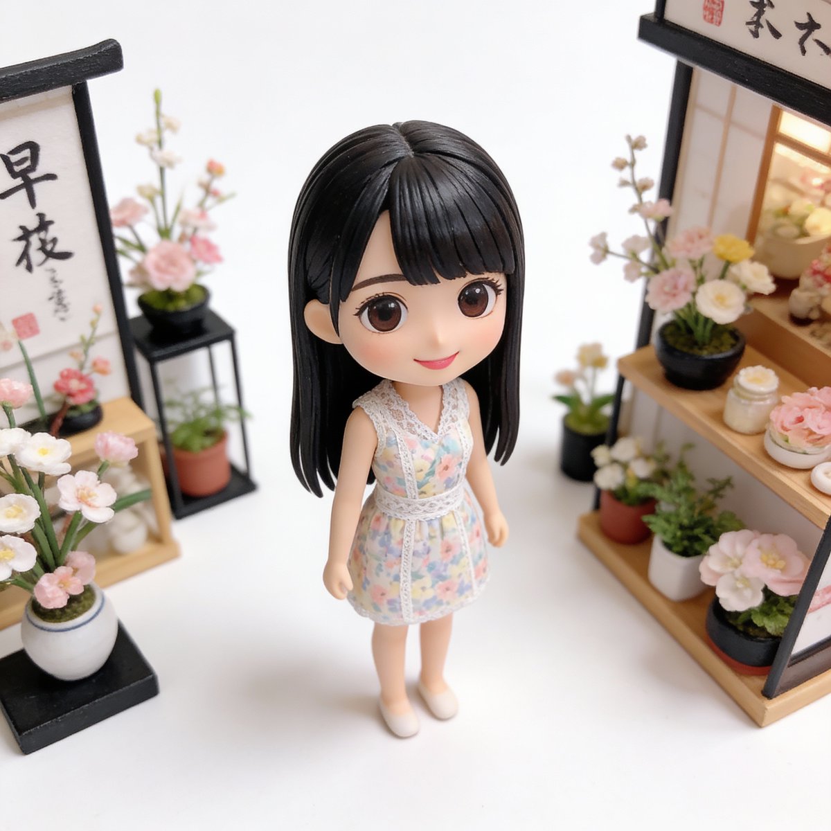 Isometric Miniature Figurine of a Character in a Japanese Flower Shop