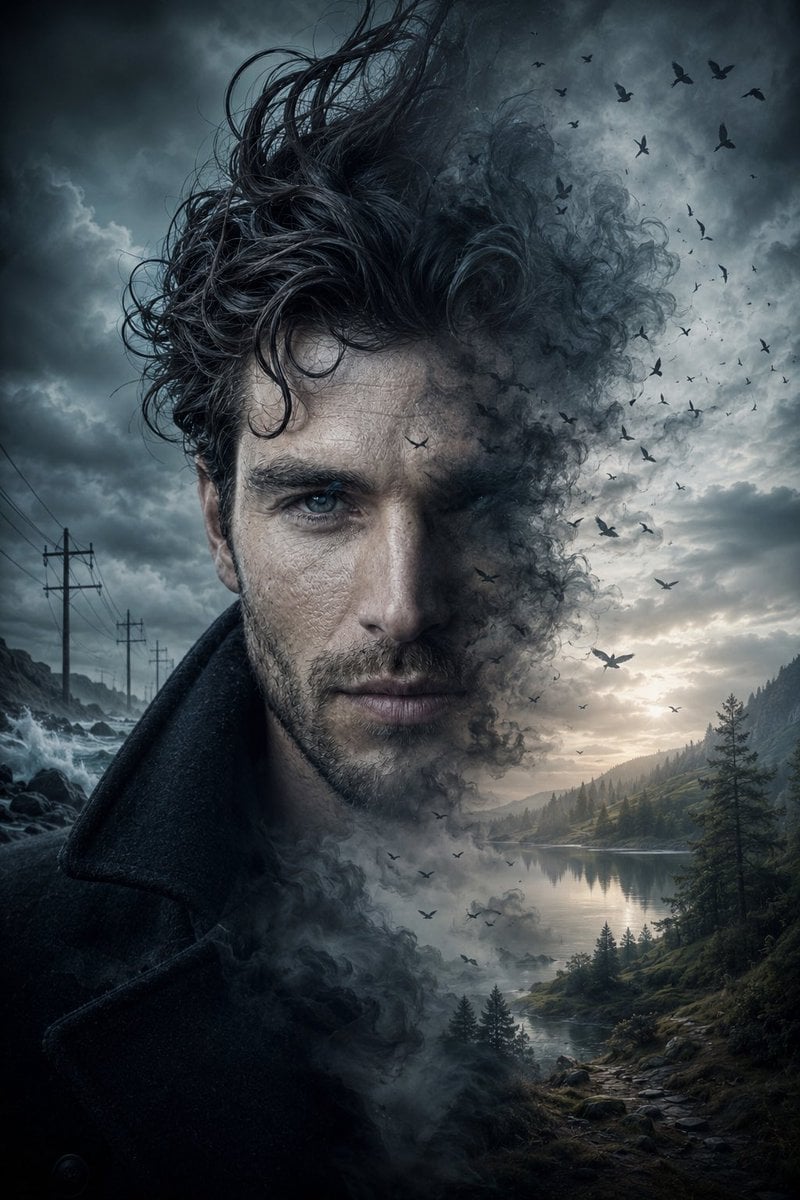 Cinematic Double Exposure Storm Portrait