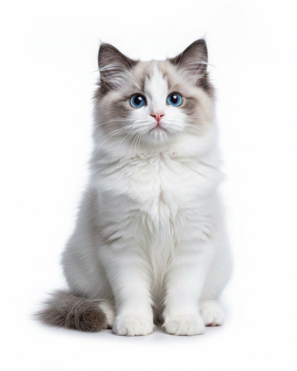 Studio Portrait of a Blue-Eyed Ragdoll Kitten