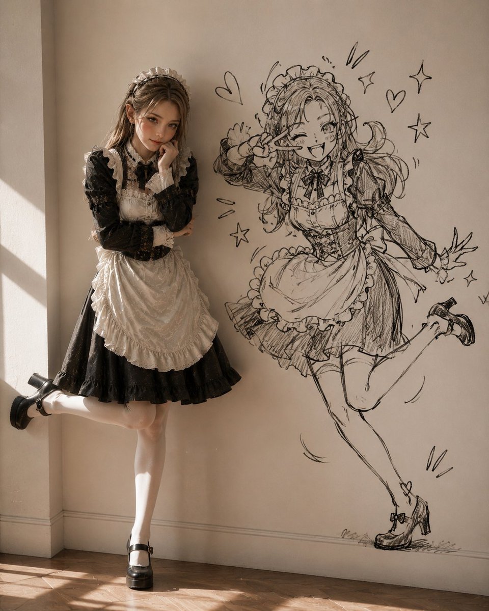 Lolita Maid With Anime Wall Sketch — AI image template example