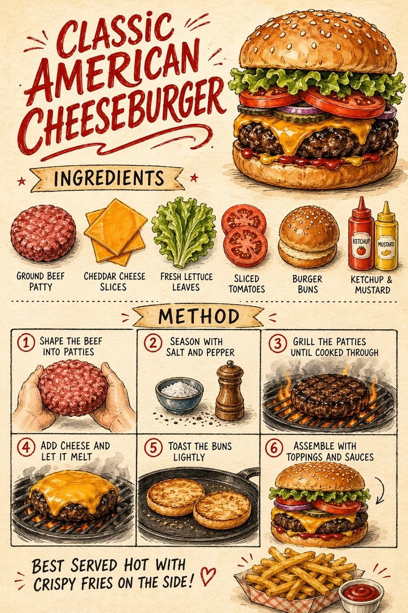 Vintage Cheeseburger Recipe Poster