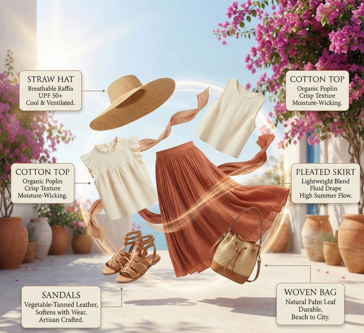 High-Fashion Summer Outfit Infographic with Exploded Composition