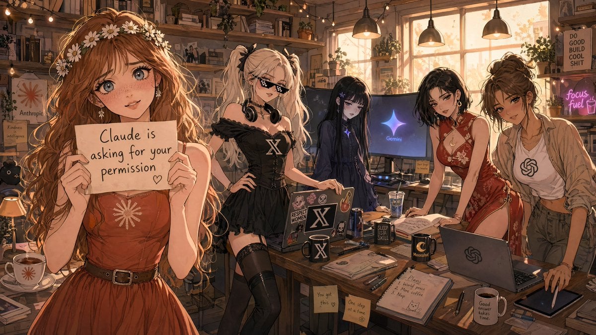 Anime AI Studio Girls at Sunset