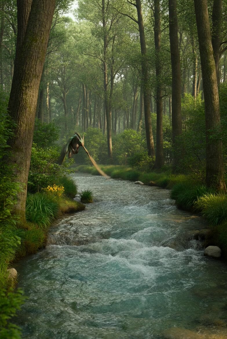 Metallic Dragons in Forest Stream