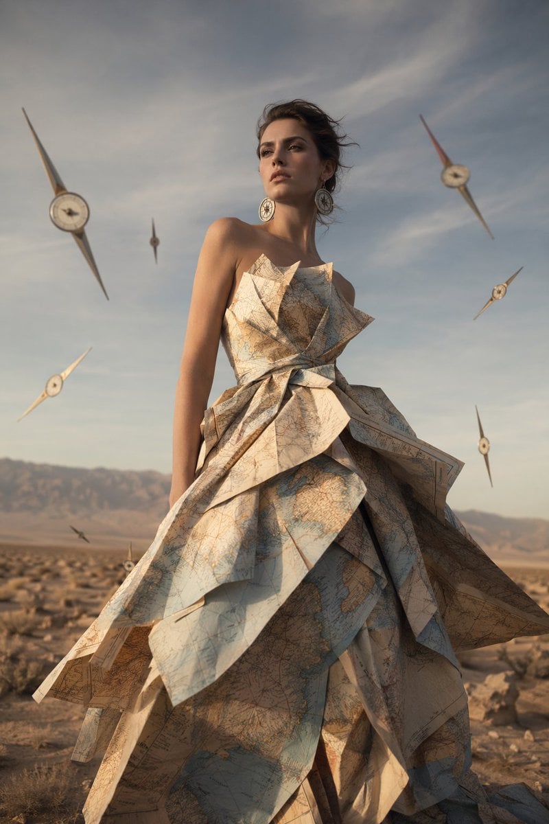 Surreal Map Dress Fashion Editorial reference image 1