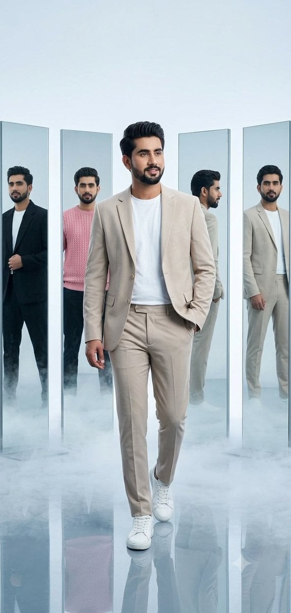 Futuristic Glass Panel Fashion Portrait — AI image template example