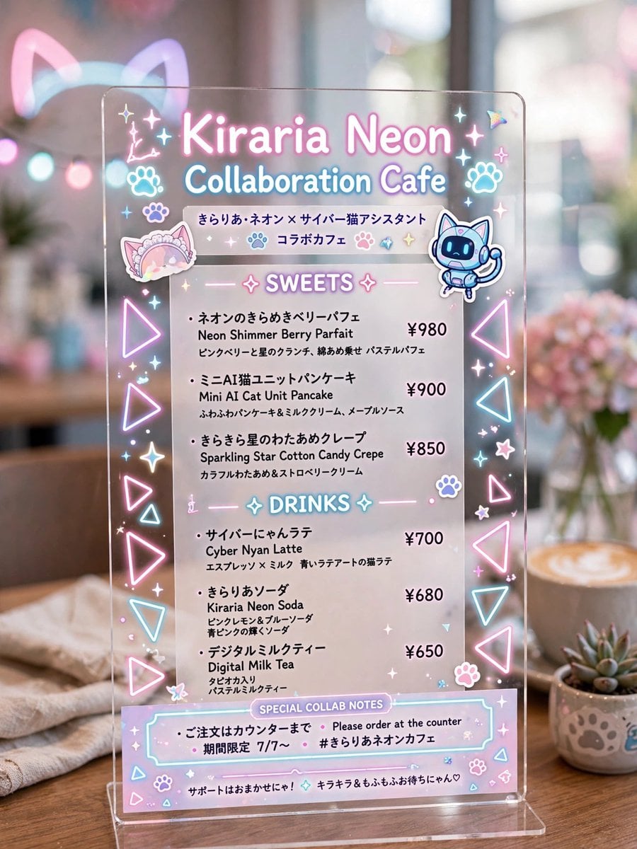 Kiraria Neon Collaboration Cafe Menu — AI image template example