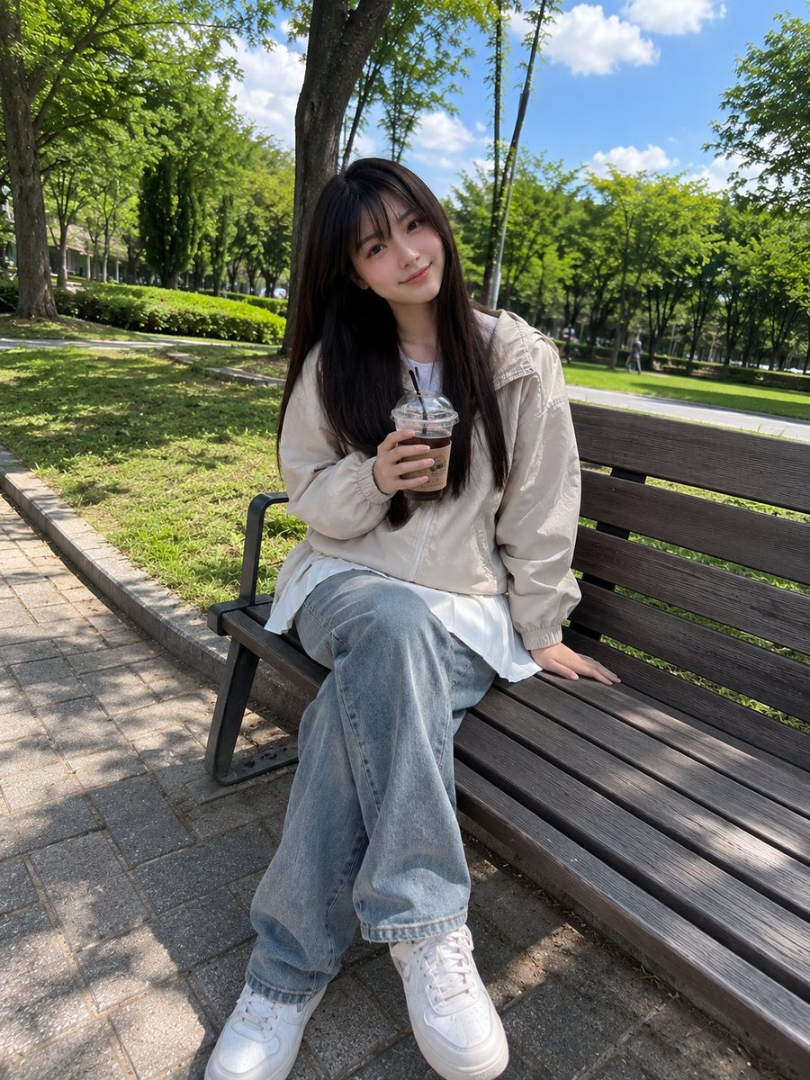 Japanese Girl Park Snapshot — AI image template example