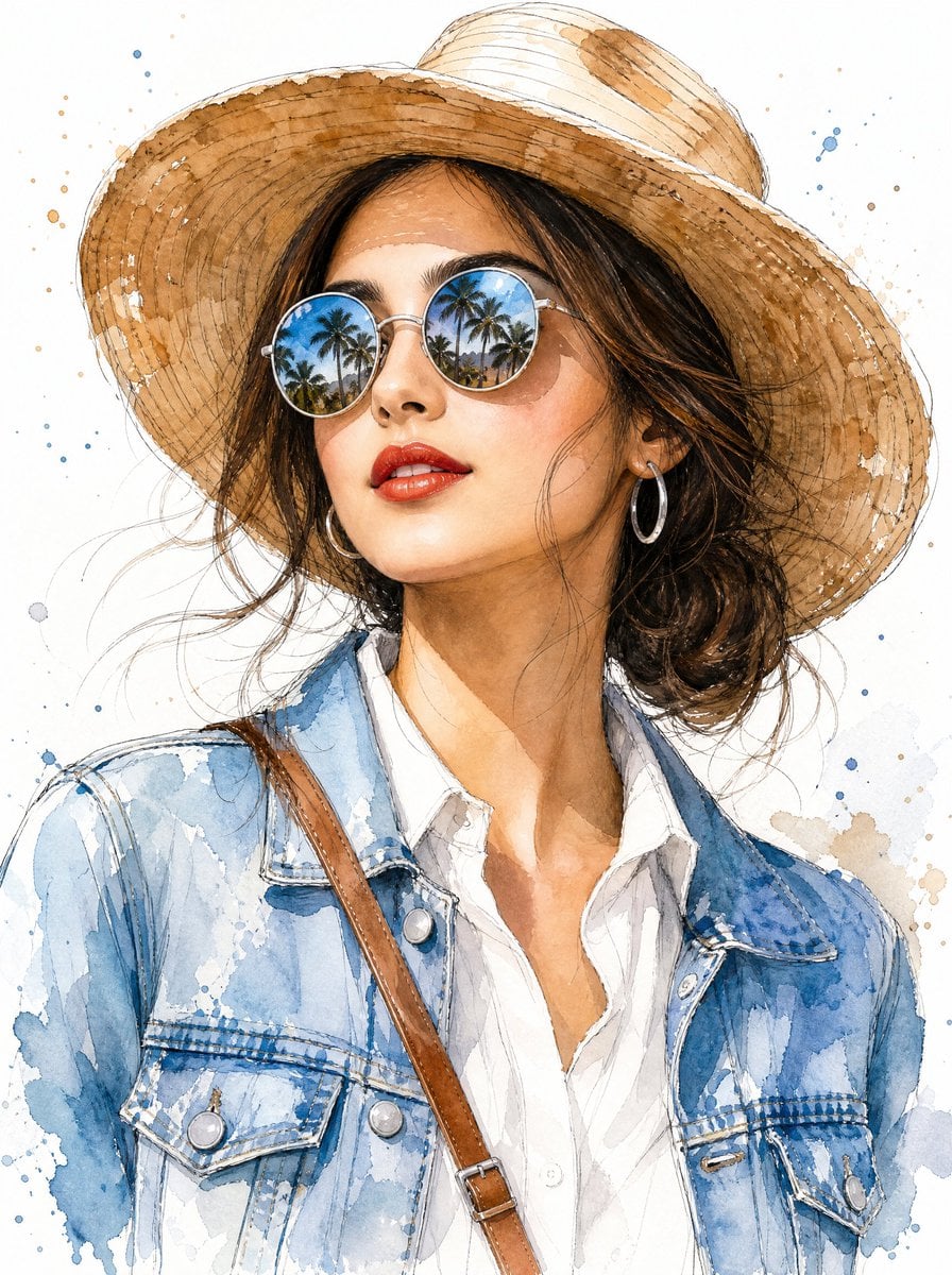 Watercolor Summer Fashion Portrait — AI image template example