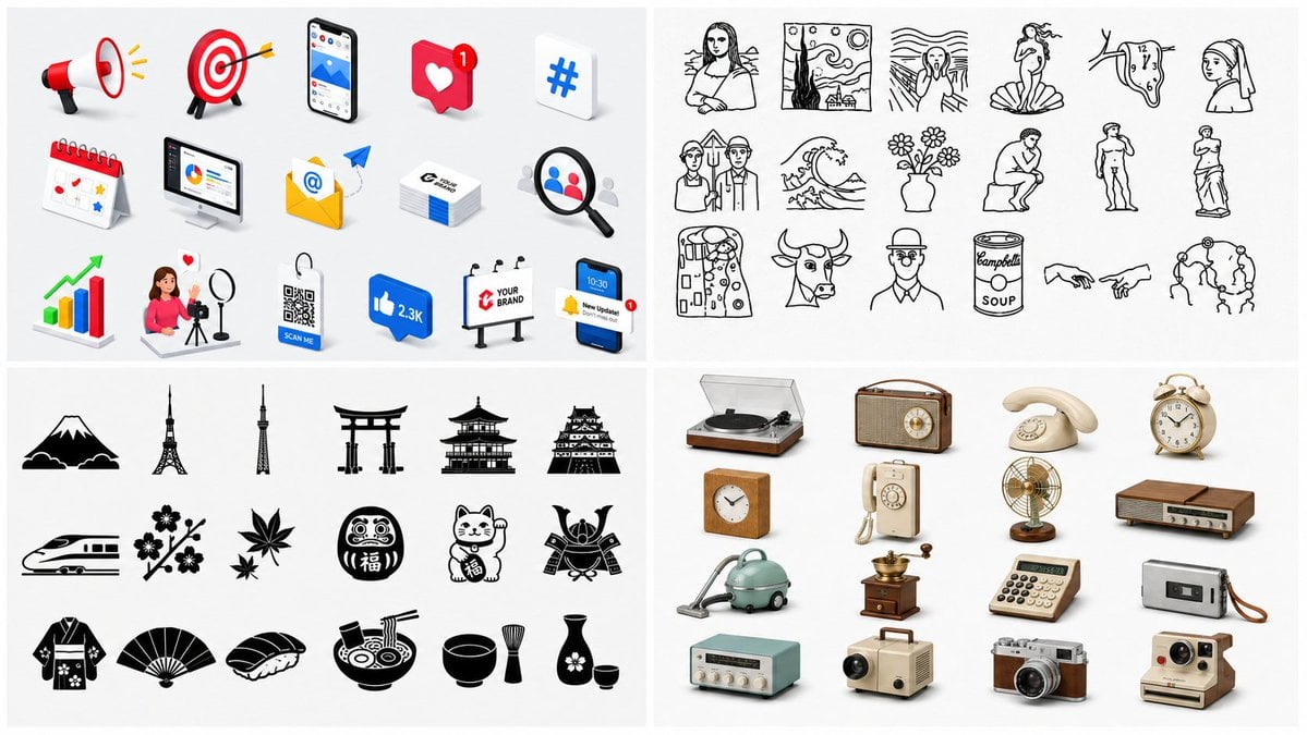 Four-Panel Icon Style Catalog